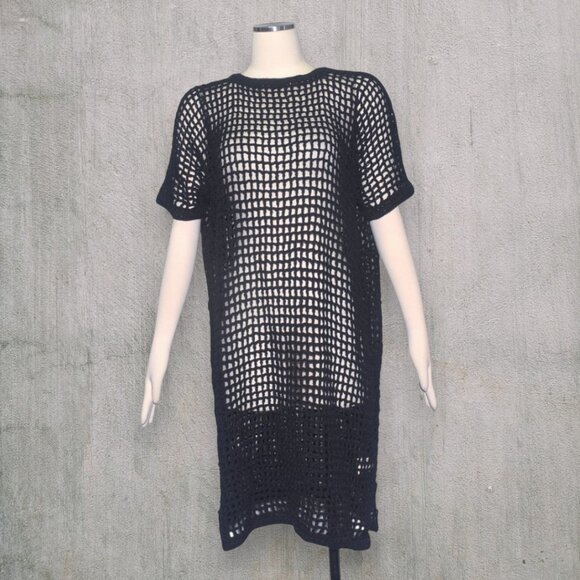Honest Cotton Marie Black Crochet Coverup Open Weave Dress One Size - Picture 1 of 10